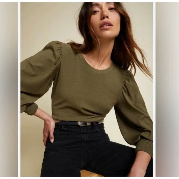 Nation LTD Tops - National LTD Loren Puff-Sleeve Tee Long Sleeve Pima Cotton Shirt Size Medium